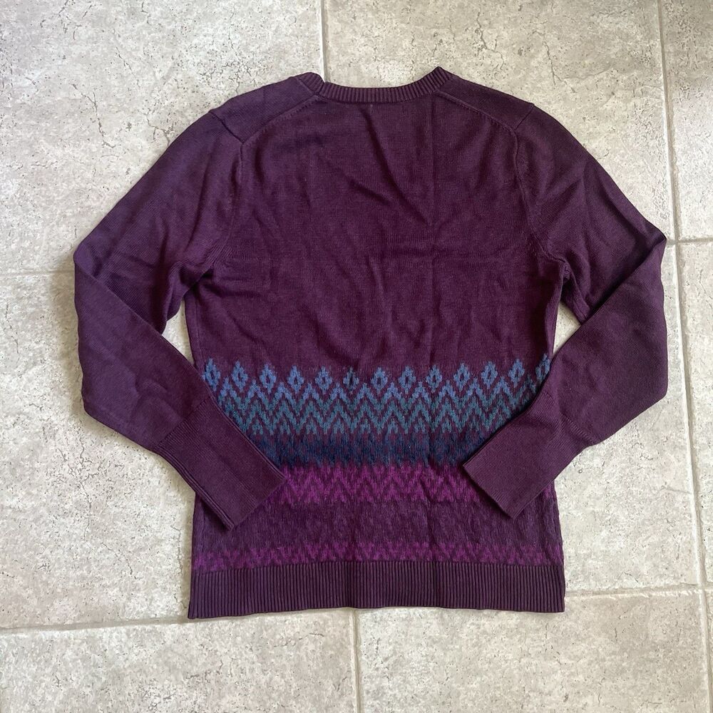 Eddie Bauer Women Fair Isle Cardigan Sweater Maroon Size M Cotton Machine Wash - Picture 2 of 6